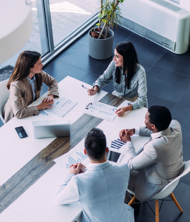 Office workers hold a meeting