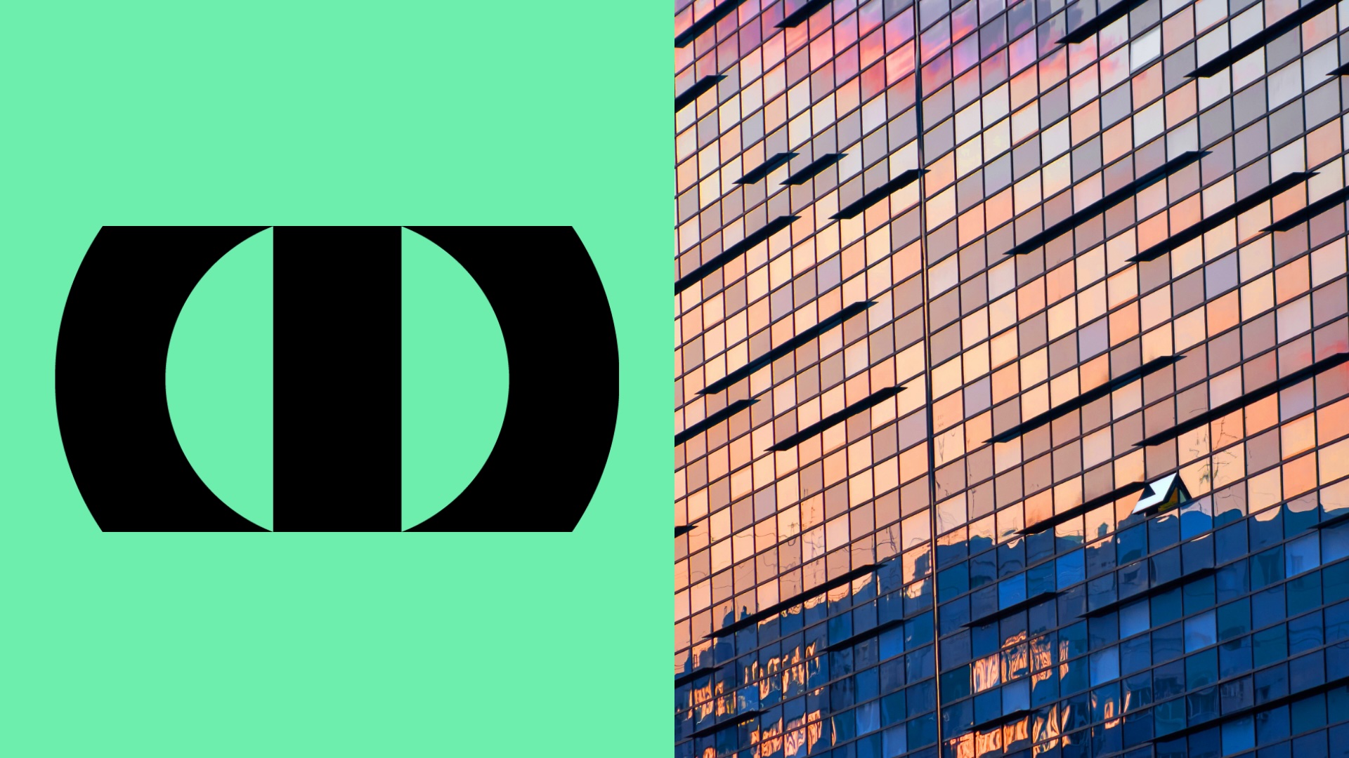 OneTrust logo beside a reflective glass office building at sunset. 